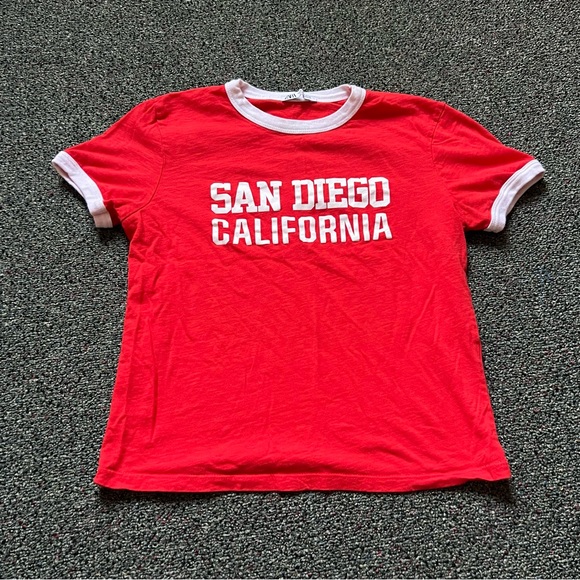 ZARA Red & White Varsity Baseball Graphic Short-Sleeve Ringer T-Shirt Shirt sz M - Picture 4 of 16